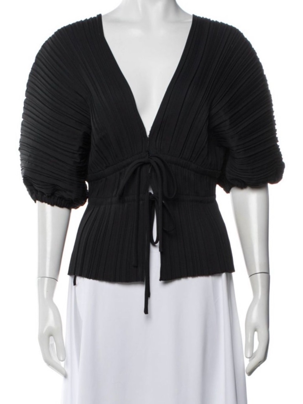 A.L.C. Black Pleated Puff Sleeve Crop Top Size 12, NWOT
